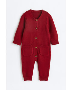 Knitted Cotton All-in-one Suit Dark Red