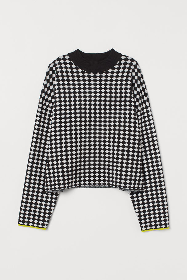 H&M Jacquard-knit Jumper Black/white Checked