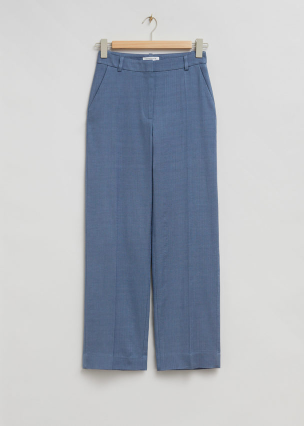 & Other Stories Straight Mid-waist Press Crease Trousers Dusty Blue