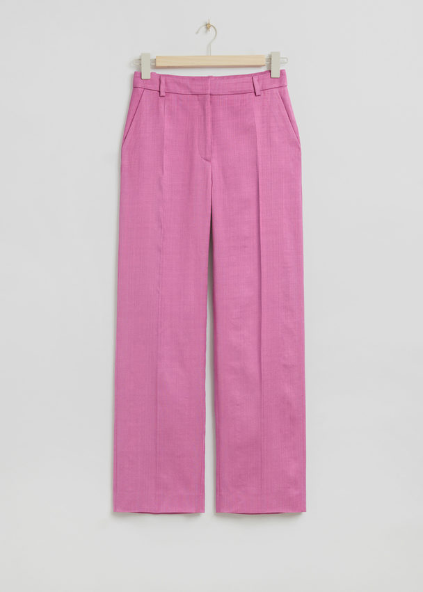 & Other Stories Straight Mid-waist Press Crease Trousers Bright Pink