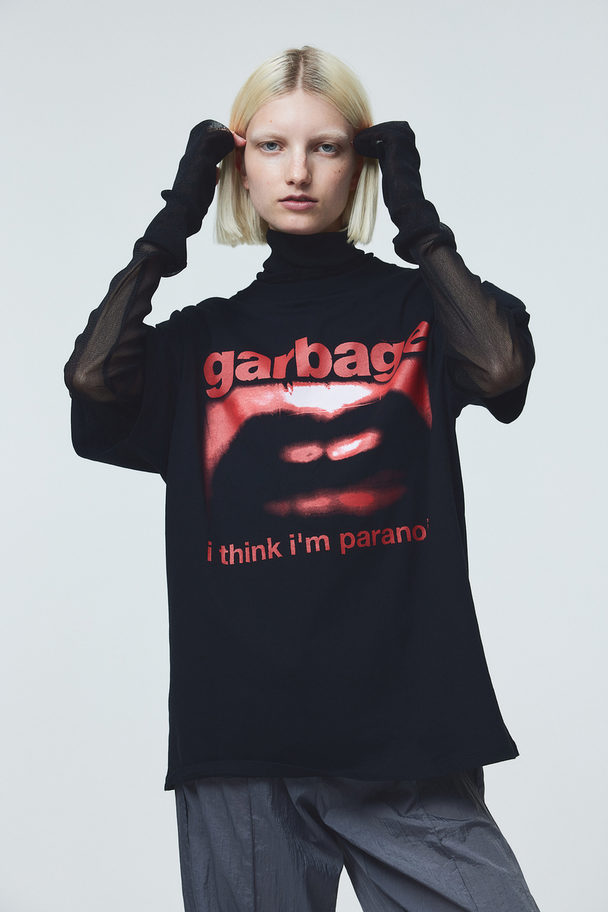 H&M Oversized T-shirt Met Print Zwart/garbage