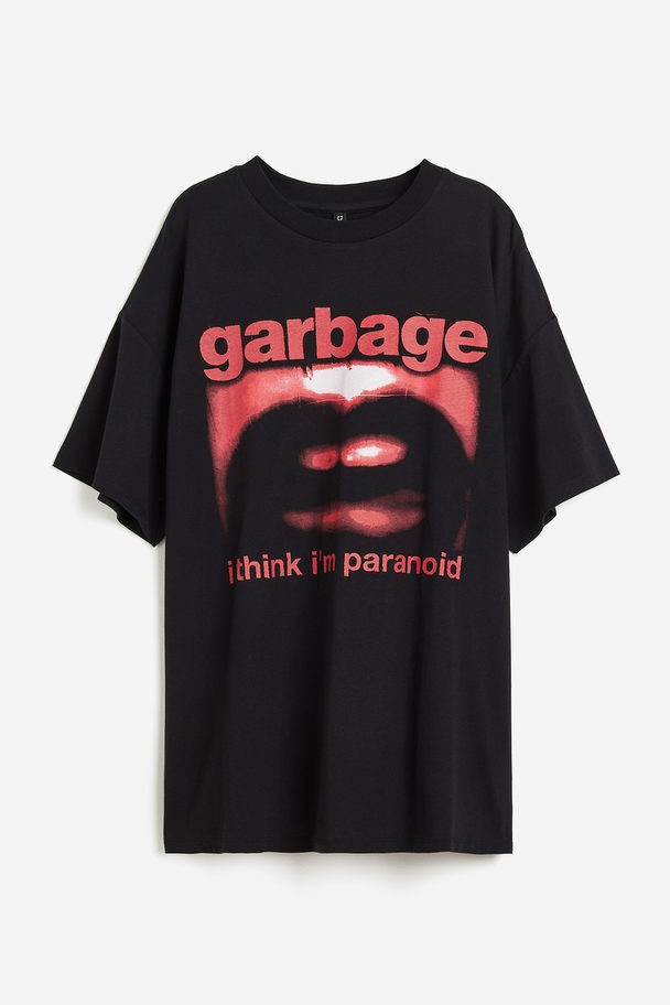H&M Oversized Printed T-shirt Black/garbage