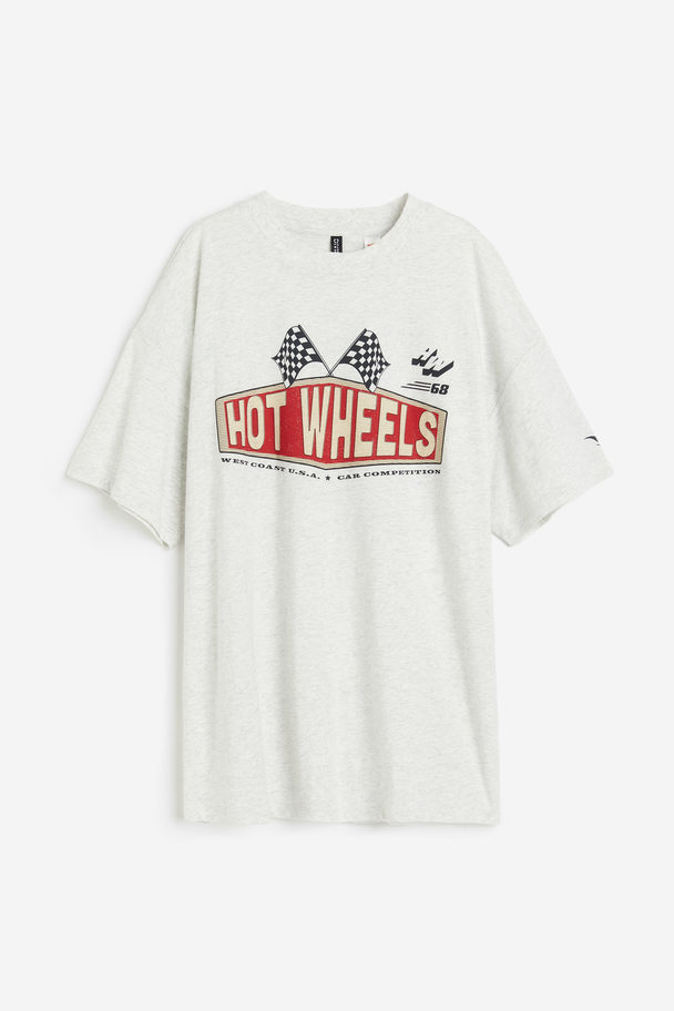 H&M Oversized T-shirt Med Trykk Lys Gråmelert/hot Wheels