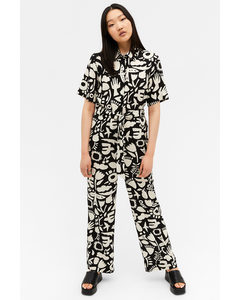Graphic Print Short Sleeved Jumpsuit Black And White Graphic Print