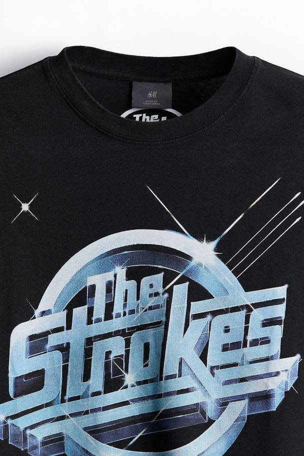 H&M Loose Fit T-shirt Med Trykk Sort/the Strokes