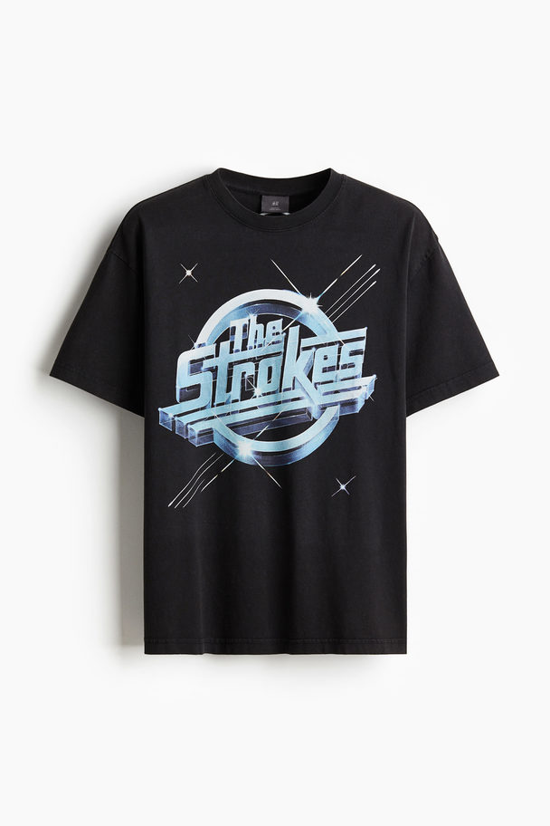 H&M T-shirt Med Tryck Loose Fit Svart/the Strokes