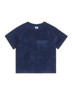 Baumwoll-Frottee-T-Shirt Dunkelblau