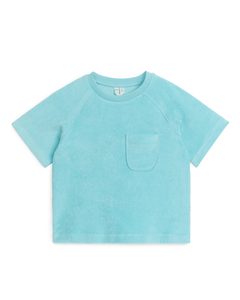 Baumwoll-Frottee-T-Shirt Hellblau