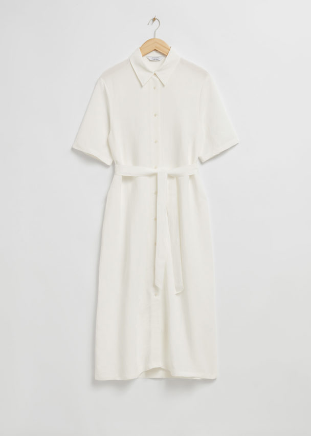 & Other Stories Belted Shirt Midi Dress White