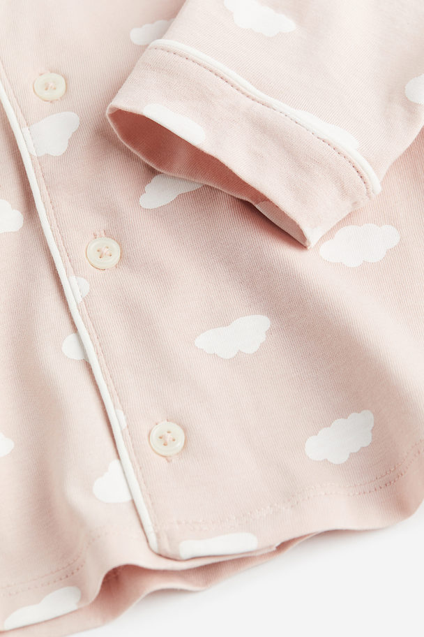 H&M Patterned Jersey Pyjamas Dusty Pink/clouds