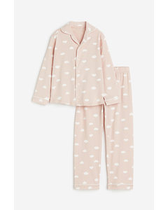 Patterned Jersey Pyjamas Dusty Pink/clouds