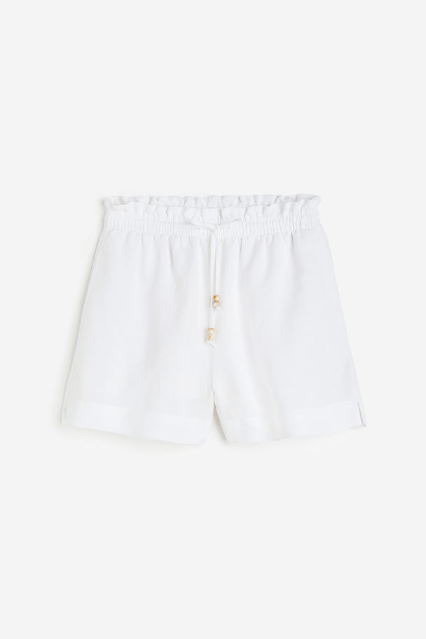 H&M Paperbag-Shorts aus Leinenmix Weiß