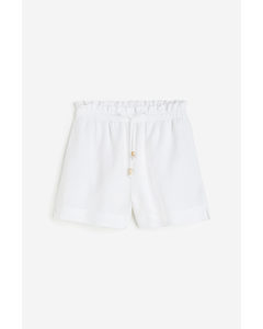 Paperbag-Shorts aus Leinenmix Weiß