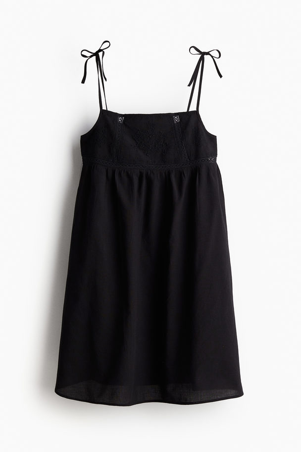 H&M Embroidered A-line Dress Black