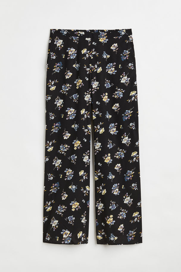 H&M H&m+ Wide Trousers Black/small Flowers