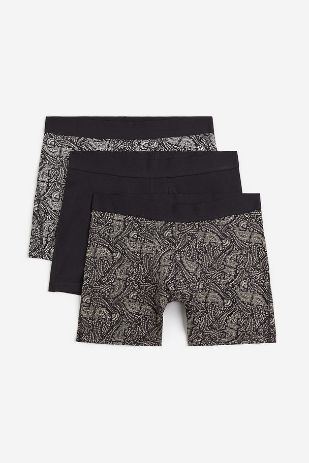 H&M 3-pack Xtra Life™ Cotton Trunks Black/paisley-patterned
