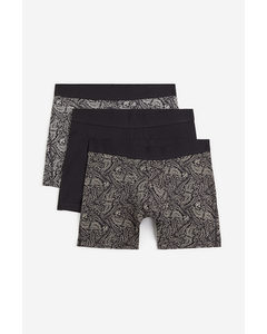 3-pack Xtra Life™ Cotton Trunks Black/paisley-patterned