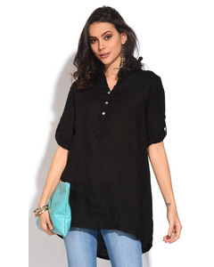 Buttoned Tunisian Collar Blouse With Long Attachable Sleeves