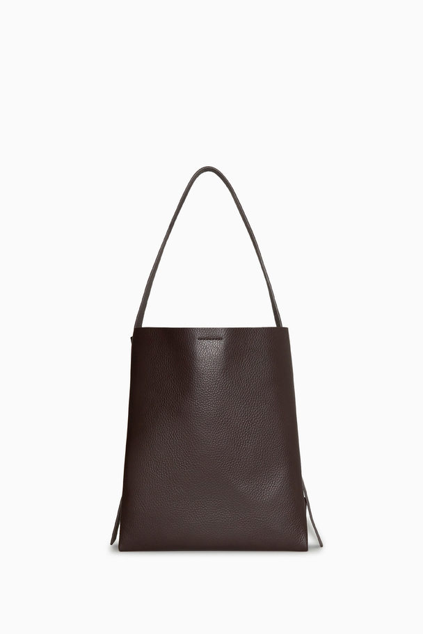 COS Medium Shopper - Grained Leather Dark Brown