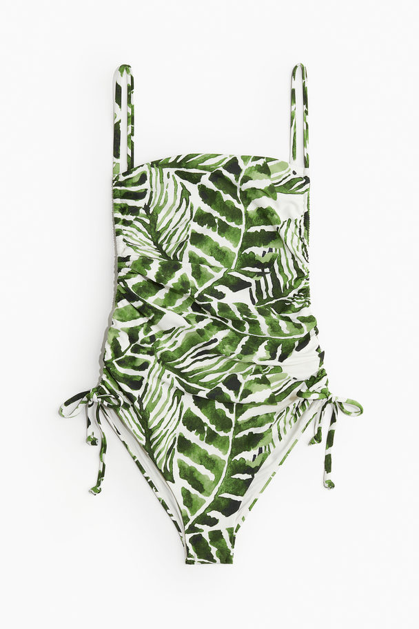 H&M Badeanzug mit Kordelzügen Grün/Blätter