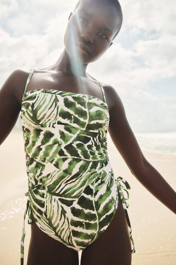 H&M Drawstring-detail Swimsuit Green/leaves