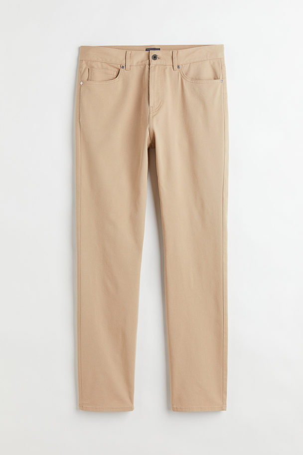 H&M Slim Fit Cotton Twill Trousers Beige