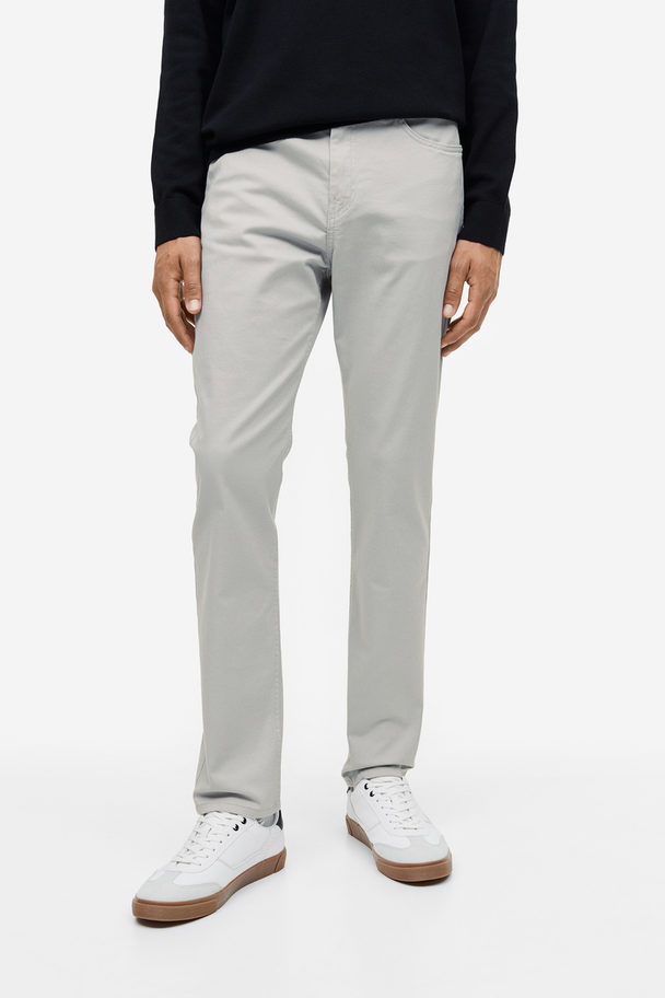 H&M Slim Fit Cotton Twill Trousers Light Grey