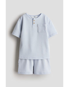 Henley Top And Shorts Light Blue/striped