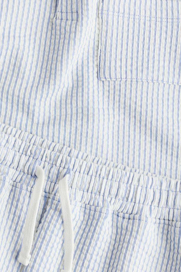H&M Henley Top And Shorts Light Blue/striped