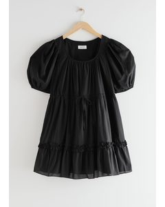 Tiered Puff Sleeve Mini Dress Black