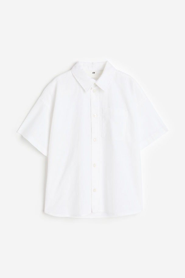 H&M Linen-blend Poplin Shirt White