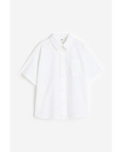 Skjorte I Poplin Af Hørblanding Hvid