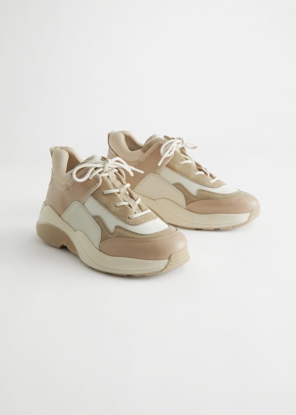 Chunky Sole Technical Sneakers Beige | Afound.com