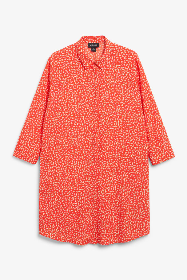 Monki Oversized Rød Skjortekjole Med Blomstertryk Småblomstret