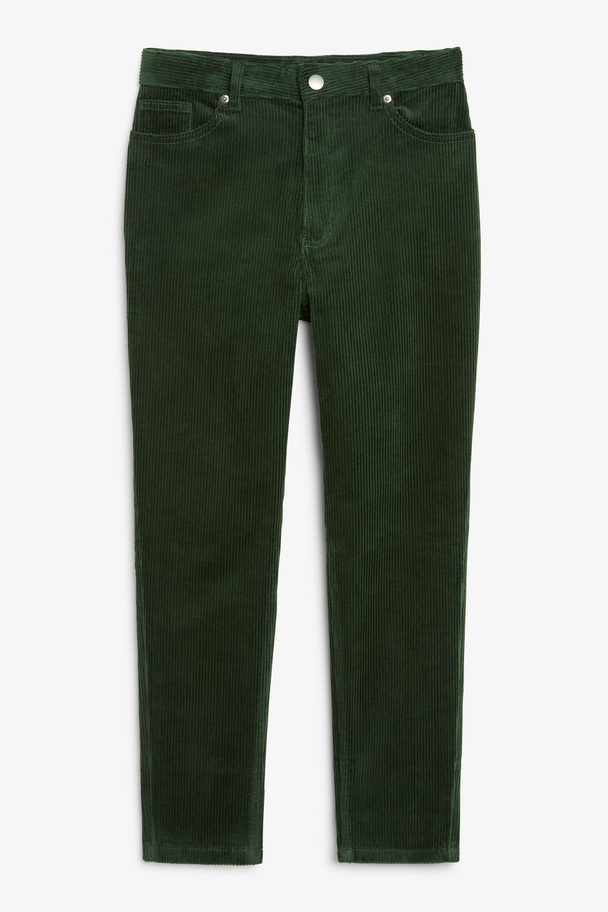 Monki High Waist Ankle Length Corduroy Trousers Dark Green Dark Green