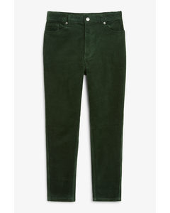High Waist Ankle Length Corduroy Trousers Dark Green Dark Green