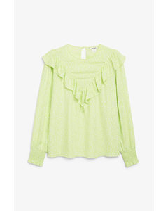 Ruffle Blouse Lime With Floral Print