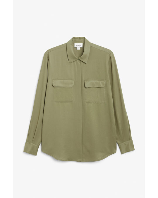 Monki Classic Long Sleeve Shirt Khaki Green