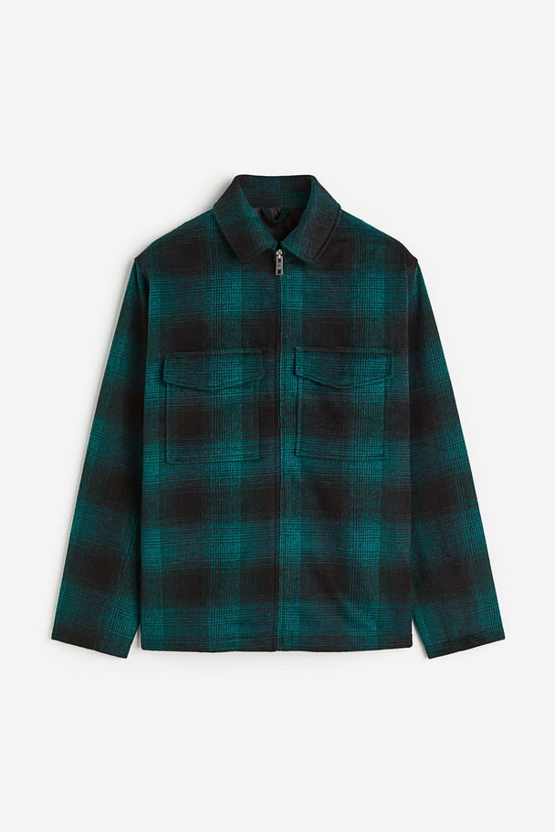 H&M Regular Fit Shacket Turquoise/checked