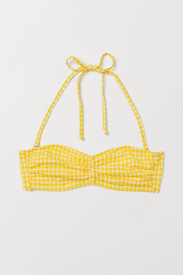 H&M Bandeau Bikini Top Yellow/white Checked
