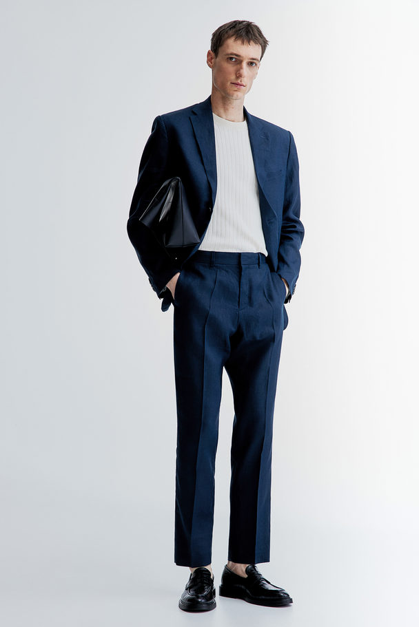 H&M Slim Fit Linen Jacket Dark Blue