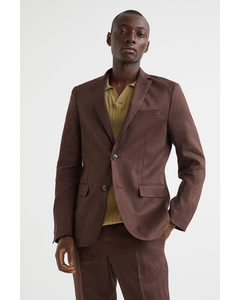 Linen Jacket Slim Fit Dark Brown