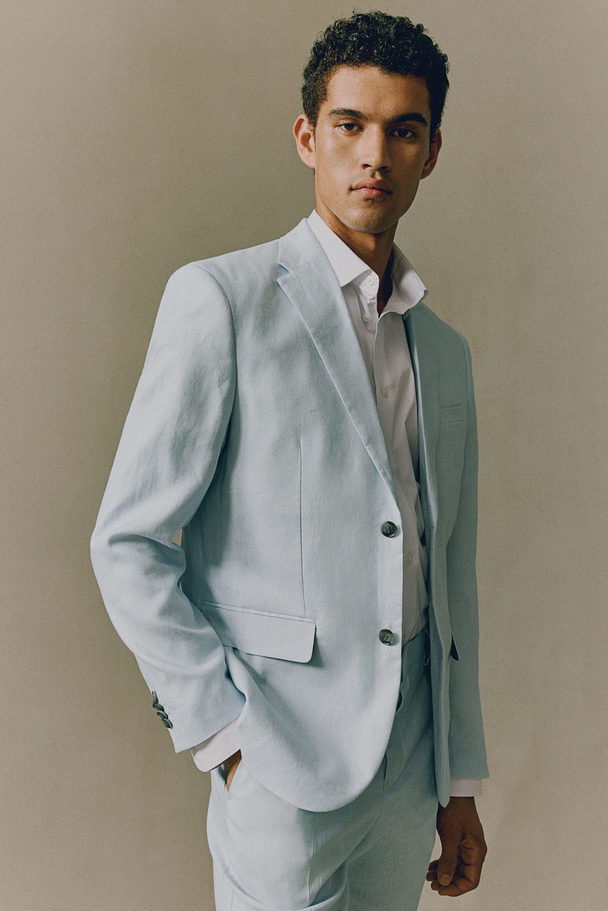H&M Slim Fit Linen Jacket Sky Blue