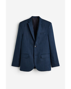 Slim Fit Linen Jacket Dark Blue