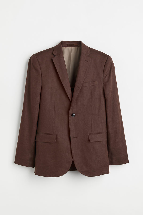 H&M Slim Fit Linen Jacket Dark Brown