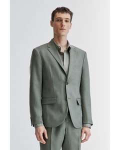 Slim Fit Linen Jacket Green