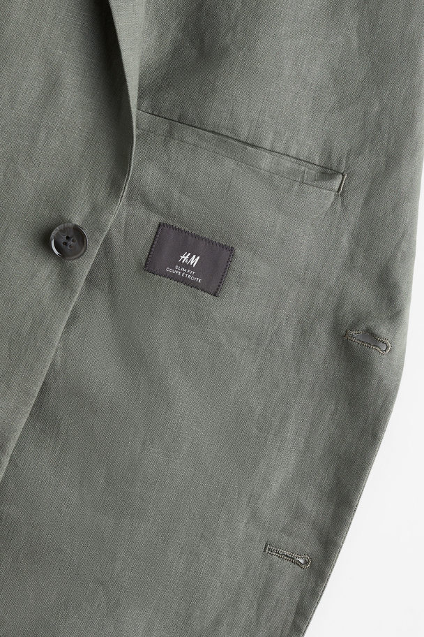 H&M Slim Fit Linen Jacket Green