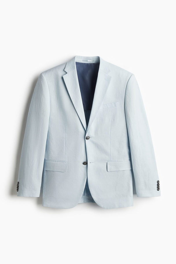 H&M Slim Fit Linen Jacket Sky Blue
