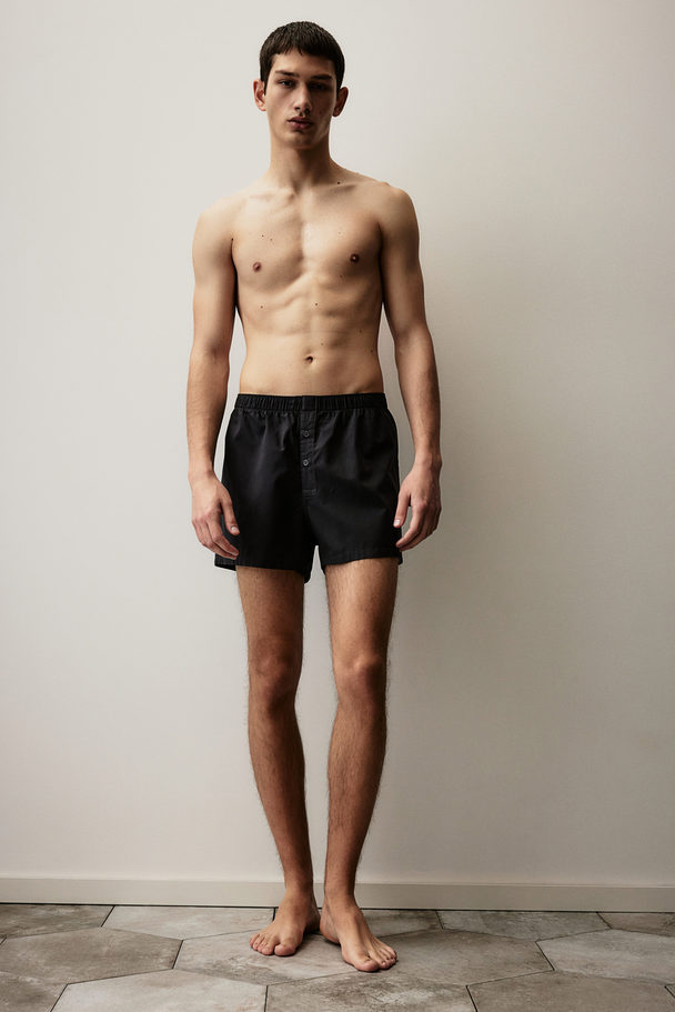 H&M Set Van 3 Geweven Katoenen Boxershorts Grijs