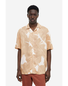Relaxed Fit Patterned Resort Shirt Beige/leaf-patterned